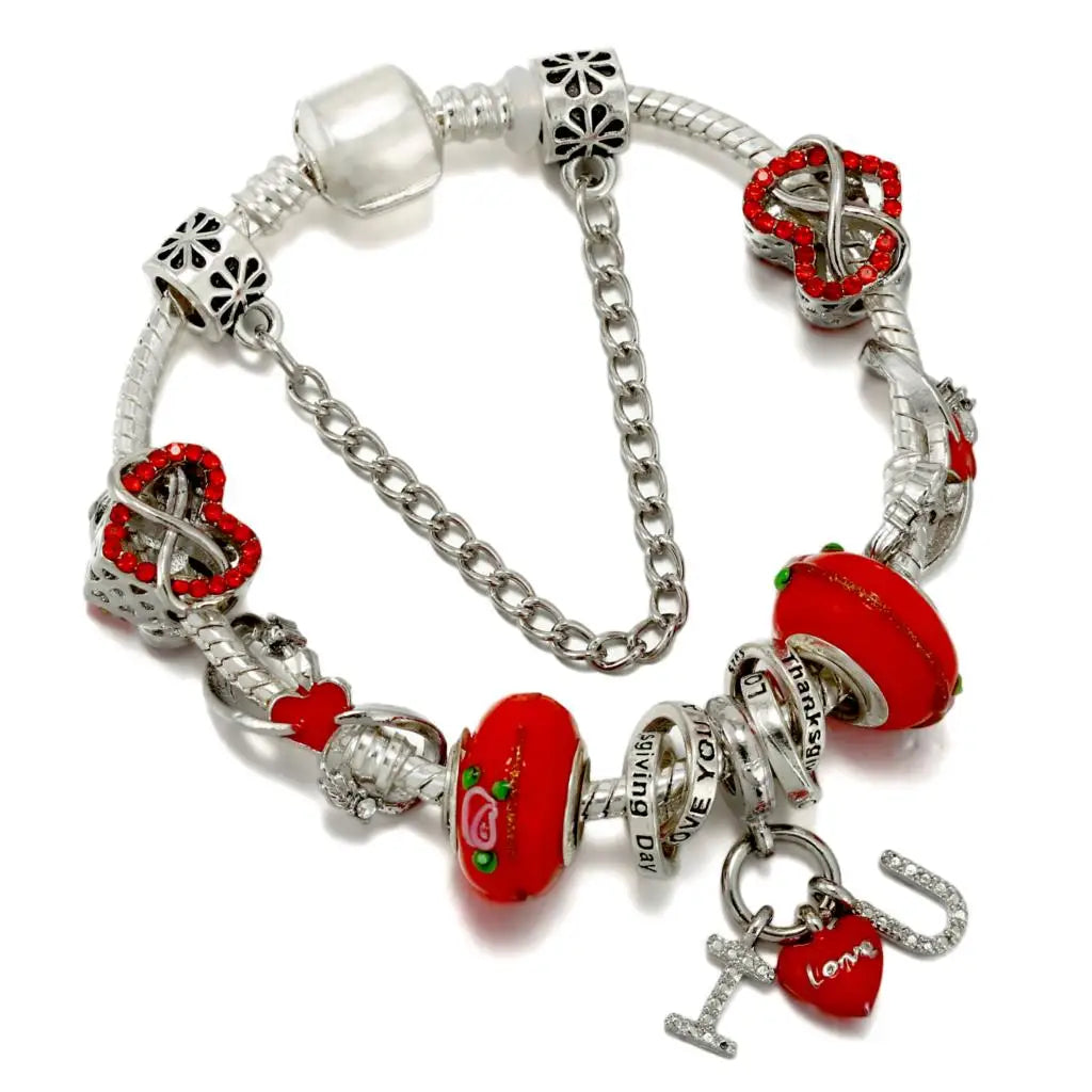 Romantic Silver Love Heart Charm Bracelet
