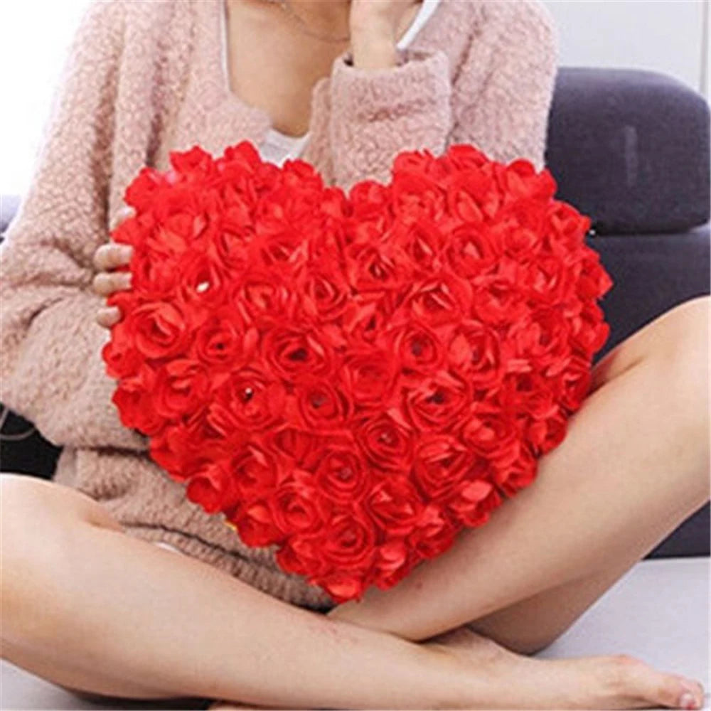 Rose Heart Shaped Plush Decorative Pillow