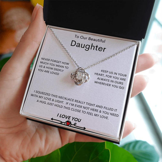 Beautiful Daughter Love Knot Necklace - Sweet Sentimental GiftsBeautiful Daughter Love Knot NecklaceNecklaceSOFSweet Sentimental GiftsSO-8768011Beautiful Daughter Love Knot NecklaceStandard Box14K White Gold Finish695249511846