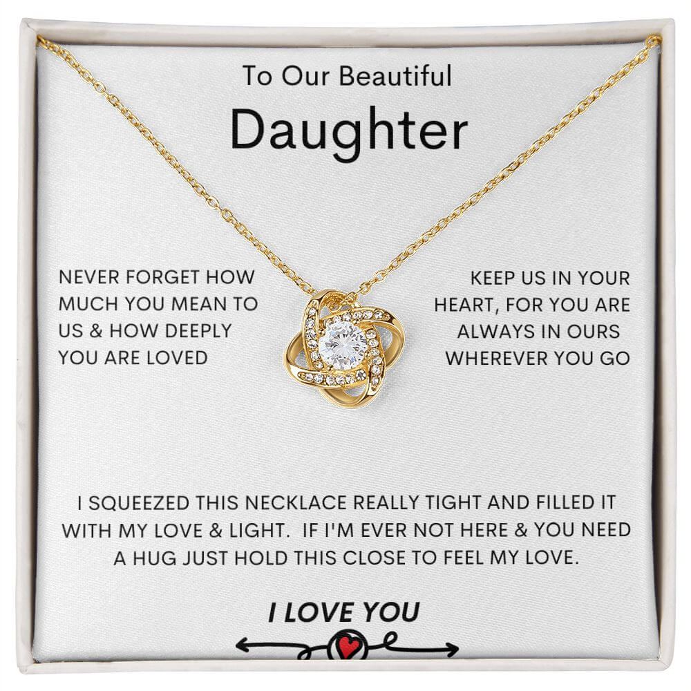 Beautiful Daughter Love Knot Necklace - Sweet Sentimental GiftsBeautiful Daughter Love Knot NecklaceNecklaceSOFSweet Sentimental GiftsSO-8768012Beautiful Daughter Love Knot NecklaceStandard Box18K Yellow Gold Finish452001105107