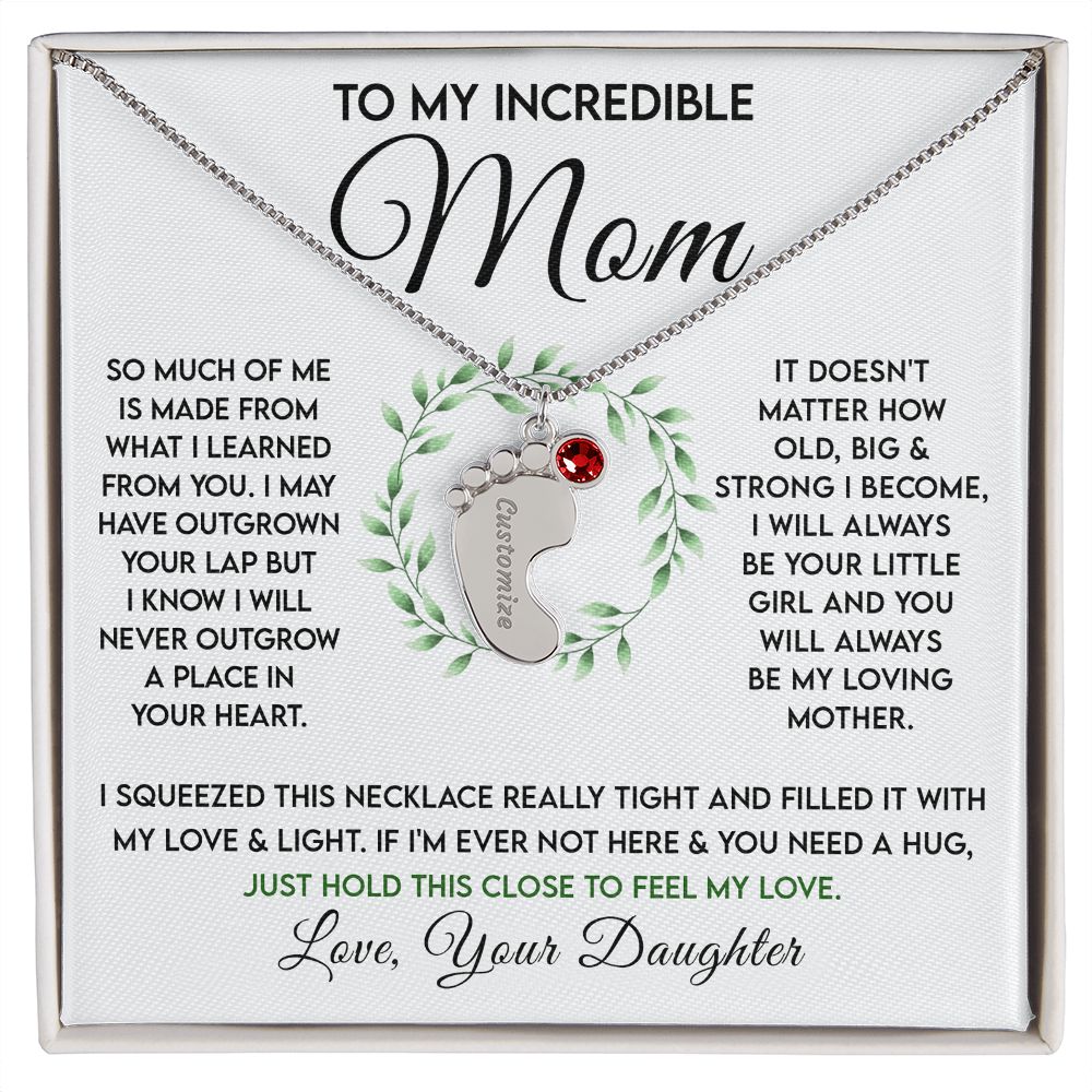 Incredible Mom - Birthstone Footprint Necklace - Sweet Sentimental GiftsIncredible Mom - Birthstone Footprint NecklaceNecklaceSOFSweet Sentimental GiftsSO-10069513Incredible Mom - Birthstone Footprint NecklaceStandard BoxPolished Stainless Steel1 Charm410143941038