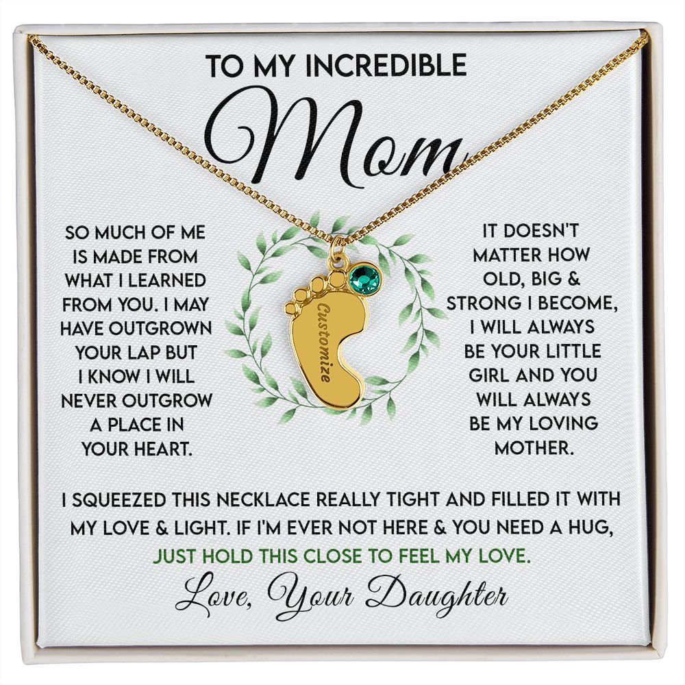 Incredible Mom - Birthstone Footprint Necklace - Sweet Sentimental GiftsIncredible Mom - Birthstone Footprint NecklaceNecklaceSOFSweet Sentimental GiftsSO-10069517Incredible Mom - Birthstone Footprint NecklaceStandard Box18K Yellow Gold Finish1 Charm069266747524