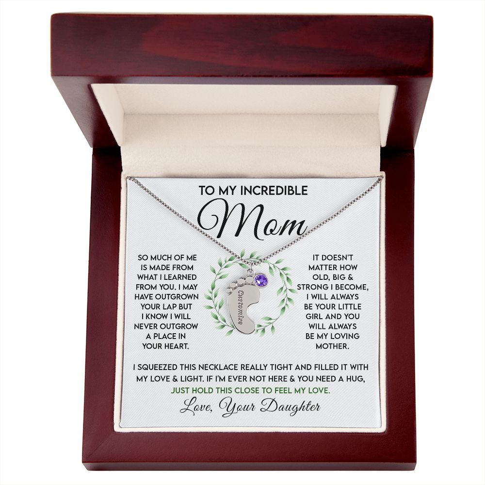 Incredible Mom - Birthstone Footprint Necklace - Sweet Sentimental GiftsIncredible Mom - Birthstone Footprint NecklaceNecklaceSOFSweet Sentimental GiftsSO-10069521Incredible Mom - Birthstone Footprint NecklaceLuxury BoxPolished Stainless Steel1 Charm364658928858