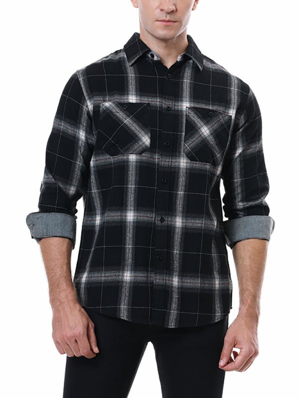 Men’s Classy Collared Plaid Button Down Long Sleeve With Front Pockets - Sweet Sentimental GiftsMen’s Classy Collared Plaid Button Down Long Sleeve With Front PocketskakacloSweet Sentimental GiftsFSZM01488_PAT2_S_NUBMen’s Classy Collared Plaid Button Down Long Sleeve With Front PocketsSBlack grid