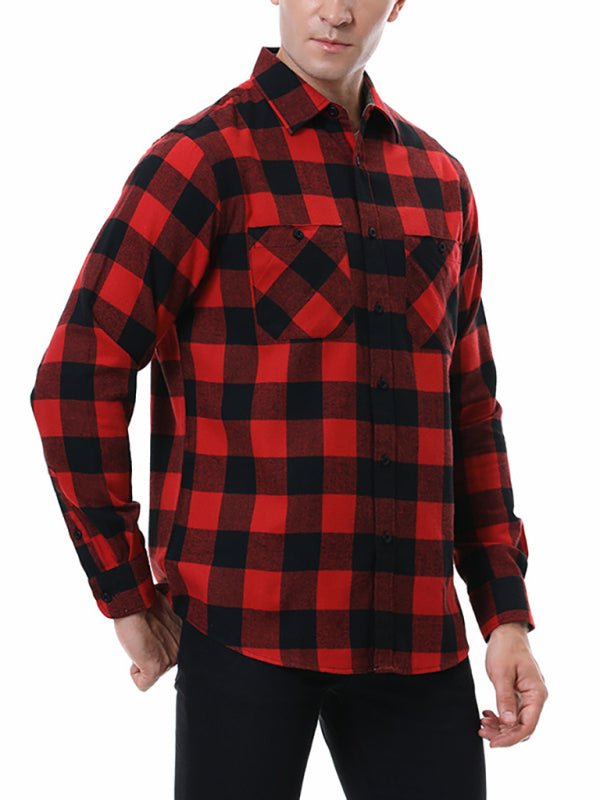Men’s Classy Collared Plaid Button Down Long Sleeve With Front Pockets - Sweet Sentimental GiftsMen’s Classy Collared Plaid Button Down Long Sleeve With Front PocketskakacloSweet Sentimental GiftsFSZM01488_PAT1_S_NUBMen’s Classy Collared Plaid Button Down Long Sleeve With Front PocketsSRed black grid