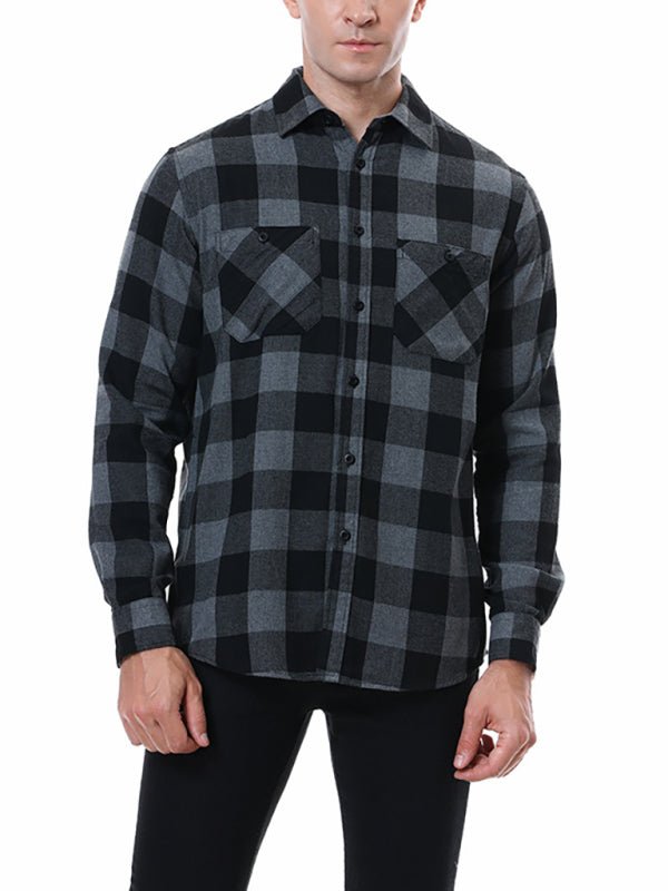 Men’s Classy Collared Plaid Button Down Long Sleeve With Front Pockets - Sweet Sentimental GiftsMen’s Classy Collared Plaid Button Down Long Sleeve With Front PocketskakacloSweet Sentimental GiftsFSZM01488_PAT5_S_NUBMen’s Classy Collared Plaid Button Down Long Sleeve With Front PocketsSBlack and gray grid