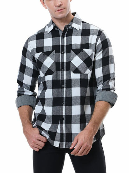 Men’s Classy Collared Plaid Button Down Long Sleeve With Front Pockets - Sweet Sentimental GiftsMen’s Classy Collared Plaid Button Down Long Sleeve With Front PocketskakacloSweet Sentimental GiftsFSZM01488_PAT4_S_NUBMen’s Classy Collared Plaid Button Down Long Sleeve With Front PocketsSBlack and white grid