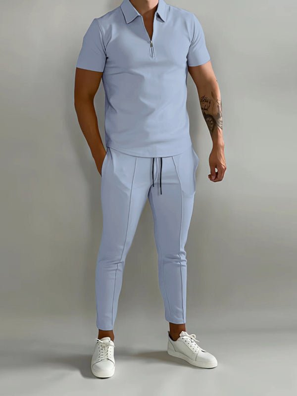 Men's solid color lapel short-sleeved POLO shirt + trousers two-piece suit - Sweet Sentimental GiftsMen's solid color lapel short-sleeved POLO shirt + trousers two-piece suitkakacloSweet Sentimental GiftsFSZM01877_BL_S_NUBMen's solid color lapel short-sleeved POLO shirt + trousers two-piece suitSBlue46803946