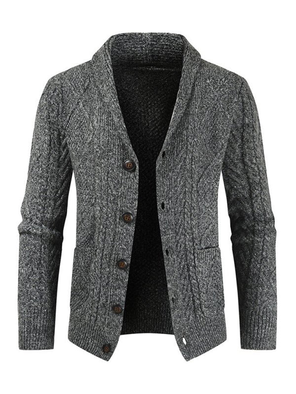 Men's Solid Color Shawl Collar Cable Stitch Cardigan - Sweet Sentimental GiftsMen's Solid Color Shawl Collar Cable Stitch CardigankakacloSweet Sentimental GiftsFSZM01622_GR_M_NUBMen's Solid Color Shawl Collar Cable Stitch CardiganMGrey67209266