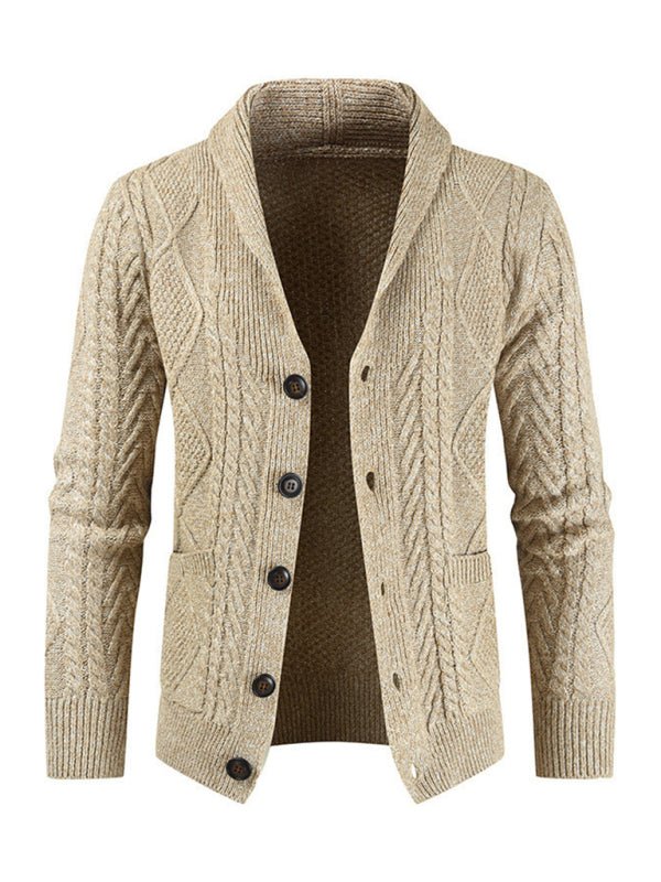 Men's Solid Color Shawl Collar Cable Stitch Cardigan - Sweet Sentimental GiftsMen's Solid Color Shawl Collar Cable Stitch CardigankakacloSweet Sentimental GiftsFSZM01622_GR_M_NUBMen's Solid Color Shawl Collar Cable Stitch CardiganMGrey67209266