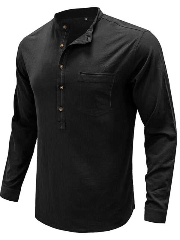 Men's woven solid color long-sleeved cotton and linen shirt - Sweet Sentimental GiftsMen's woven solid color long-sleeved cotton and linen shirtMen's ClothingkakacloSweet Sentimental GiftsFSZM01859_B_S_NUBMen's woven solid color long-sleeved cotton and linen shirtSBlack419765203975