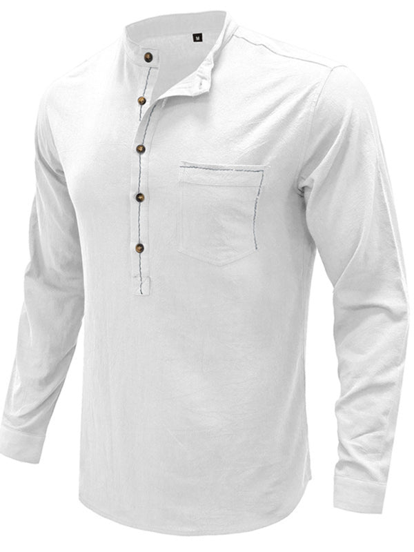 Men's woven solid color long-sleeved cotton and linen shirt - Sweet Sentimental GiftsMen's woven solid color long-sleeved cotton and linen shirtMen's ClothingkakacloSweet Sentimental GiftsFSZM01859_WHE_S_NUBMen's woven solid color long-sleeved cotton and linen shirtSWhite116575818343