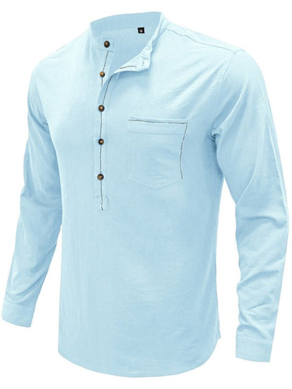 Men's woven solid color long-sleeved cotton and linen shirt - Sweet Sentimental GiftsMen's woven solid color long-sleeved cotton and linen shirtMen's ClothingkakacloSweet Sentimental GiftsFSZM01859_LBL_S_NUBMen's woven solid color long-sleeved cotton and linen shirtSClear blue730145851846