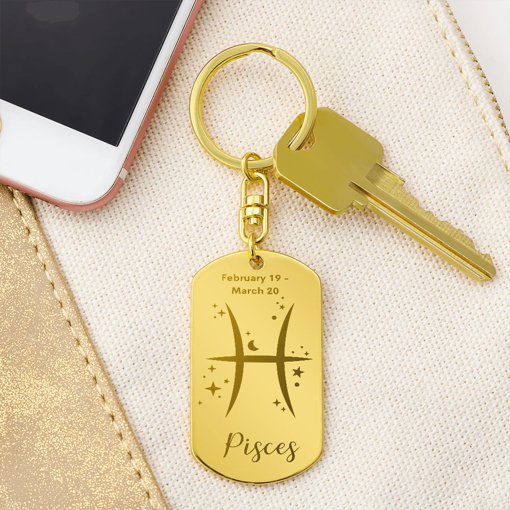 Pisces Sign - Keychain - Sweet Sentimental GiftsPisces Sign - KeychainDog TagSOFSweet Sentimental GiftsSO-9507499Pisces Sign - KeychainNoEngraved Dog Tag Keychain Gold561096844096