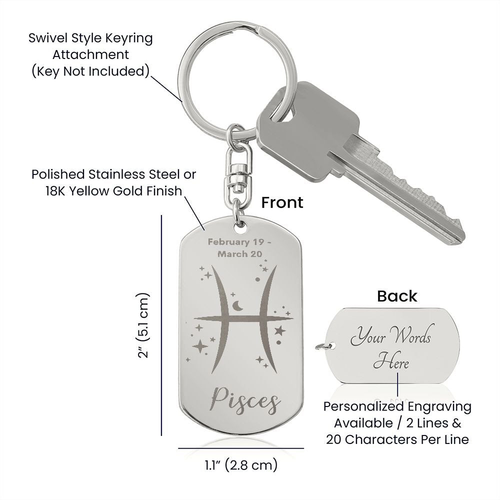 Pisces Sign - Keychain - Sweet Sentimental GiftsPisces Sign - KeychainDog TagSOFSweet Sentimental GiftsSO-9507500Pisces Sign - KeychainYesEngraved Dog Tag Keychain Stainless Steel877224876212