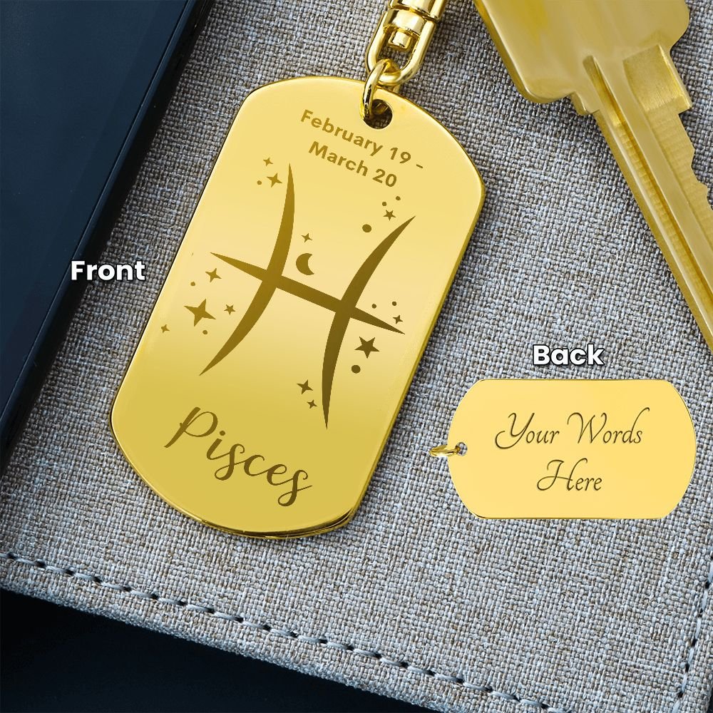 Pisces Sign - Keychain - Sweet Sentimental GiftsPisces Sign - KeychainDog TagSOFSweet Sentimental GiftsSO-9507501Pisces Sign - KeychainYesEngraved Dog Tag Keychain Gold280198759700