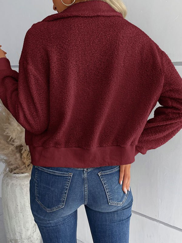 Solid Color Long-Sleeved Lapel Sherpa Jacket - Sweet Sentimental GiftsSolid Color Long-Sleeved Lapel Sherpa JacketWomen's ClothingkakacloSweet Sentimental GiftsFSZW16098_WR_S_NUBSolid Color Long-Sleeved Lapel Sherpa JacketSWine Red437752619981