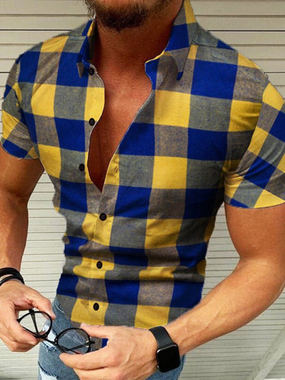 The new European and American men's plaid casual lapel short-sleeved shirt - Sweet Sentimental GiftsThe new European and American men's plaid casual lapel short-sleeved shirtkakacloSweet Sentimental GiftsFSZM01491_Y_S_NUBThe new European and American men's plaid casual lapel short-sleeved shirtSYellow21522839