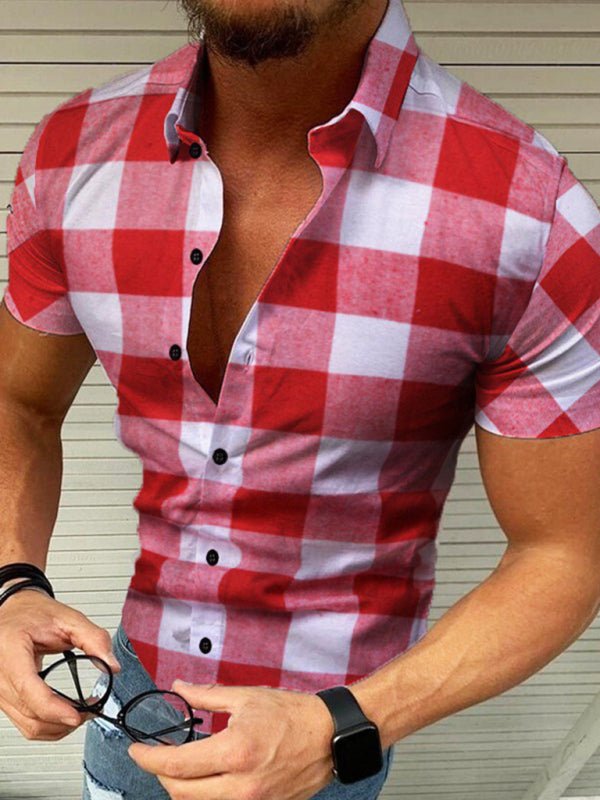 The new European and American men's plaid casual lapel short-sleeved shirt - Sweet Sentimental GiftsThe new European and American men's plaid casual lapel short-sleeved shirtkakacloSweet Sentimental GiftsFSZM01491_R_S_NUBThe new European and American men's plaid casual lapel short-sleeved shirtSRed07240643