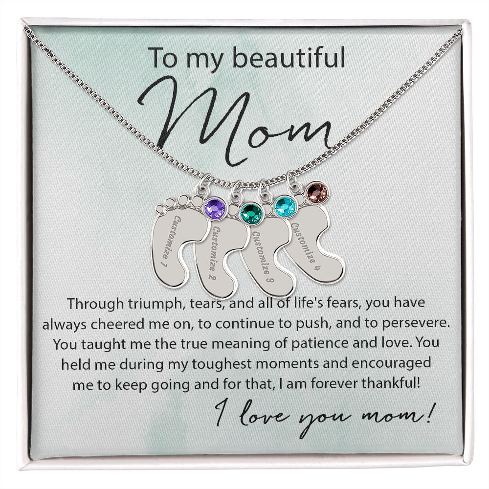 To My Beautiful Mom - Baby Feet Birthstone - Sweet Sentimental GiftsTo My Beautiful Mom - Baby Feet BirthstoneNecklaceSOFSweet Sentimental GiftsSO-10070032To My Beautiful Mom - Baby Feet BirthstoneStandard BoxPolished Stainless Steel4 Charms826574092704