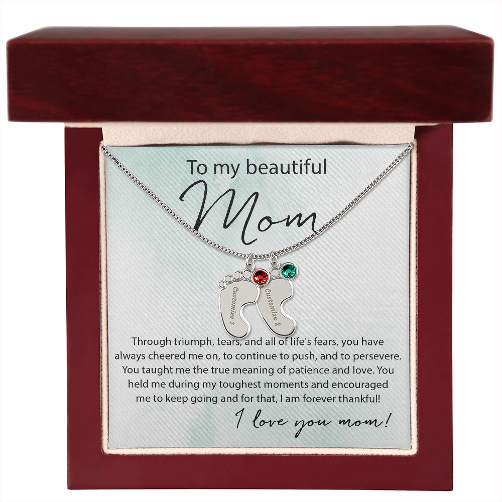 To My Beautiful Mom - Baby Feet Birthstone - Sweet Sentimental GiftsTo My Beautiful Mom - Baby Feet BirthstoneNecklaceSOFSweet Sentimental GiftsSO-10070038To My Beautiful Mom - Baby Feet BirthstoneLuxury BoxPolished Stainless Steel2 Charms076580171348