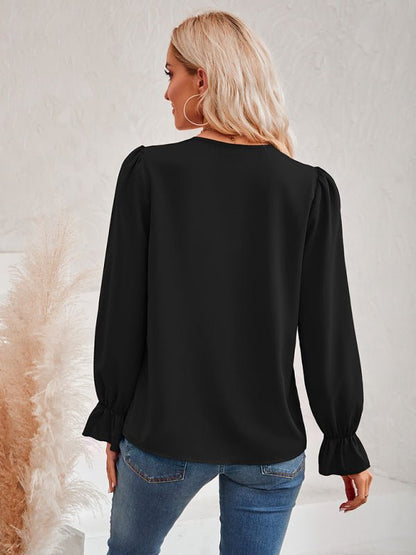 Women's Casual Solid Color V-Neck Lace Ruffle Sleeve Top - Sweet Sentimental GiftsWomen's Casual Solid Color V-Neck Lace Ruffle Sleeve TopWomen's ClothingkakacloSweet Sentimental GiftsFSZW15402_WHE_S_NUBWomen's Casual Solid Color V-Neck Lace Ruffle Sleeve TopSWhite072709643468
