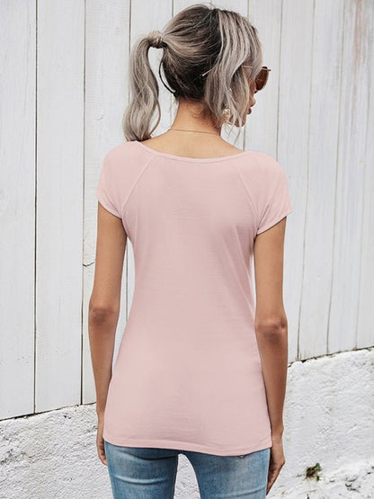 Women's Solid Color Short Sleeve Top With Lace - Sweet Sentimental GiftsWomen's Solid Color Short Sleeve Top With LaceWomen's ClothingkakacloSweet Sentimental GiftsFSZW12291_RR_S_NUBWomen's Solid Color Short Sleeve Top With LaceSRose782766562472