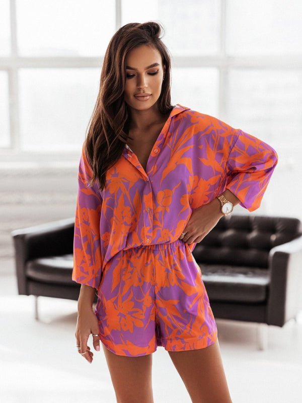 Women's vacation style printed shirt + shorts two-piece sets - Sweet Sentimental GiftsWomen's vacation style printed shirt + shorts two-piece setskakacloSweet Sentimental GiftsFSZW12370_OR_S_NUBWomen's vacation style printed shirt + shorts two-piece setsSOrange Red471273405760