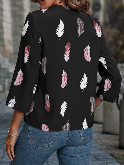 Women's Woven V-Neck Feather Print Cropped Sleeve Loose Blouse - Sweet Sentimental GiftsWomen's Woven V-Neck Feather Print Cropped Sleeve Loose BlouseWomen's ClothingkakacloSweet Sentimental GiftsFSZW12805_B_S_NUBWomen's Woven V-Neck Feather Print Cropped Sleeve Loose BlouseSBlack324620115921