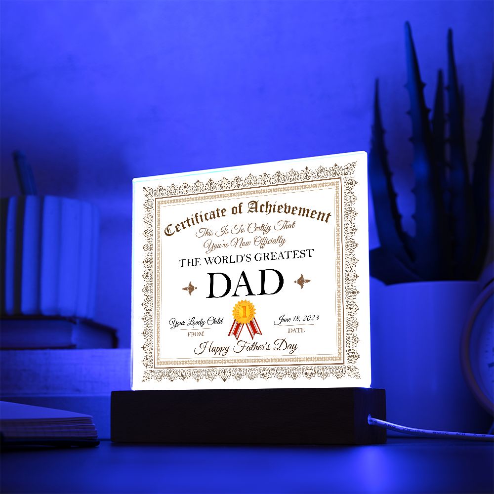 World's Greatest Dad Acrylic Plaque - Sweet Sentimental GiftsWorld's Greatest Dad Acrylic PlaqueFashion PlaqueSOFSweet Sentimental GiftsSO-10643773World's Greatest Dad Acrylic PlaqueAcrylic Square with LED Base214081700616